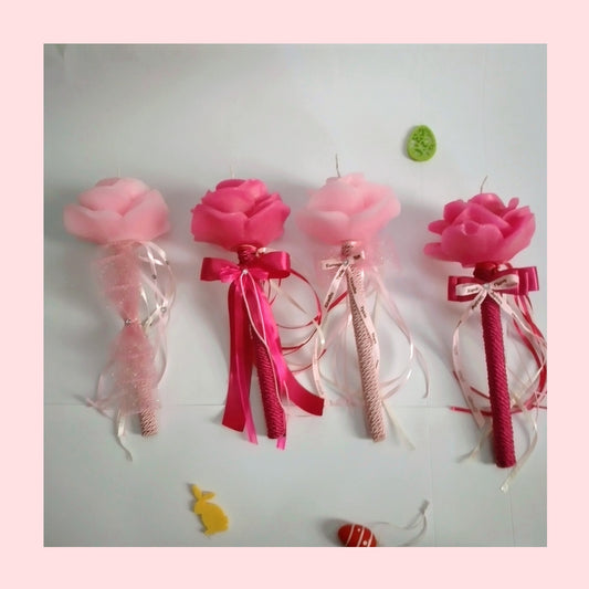 Πασχαλινή Λαμπάδα 3D τριαντάφυλλο ροζ & φούξια