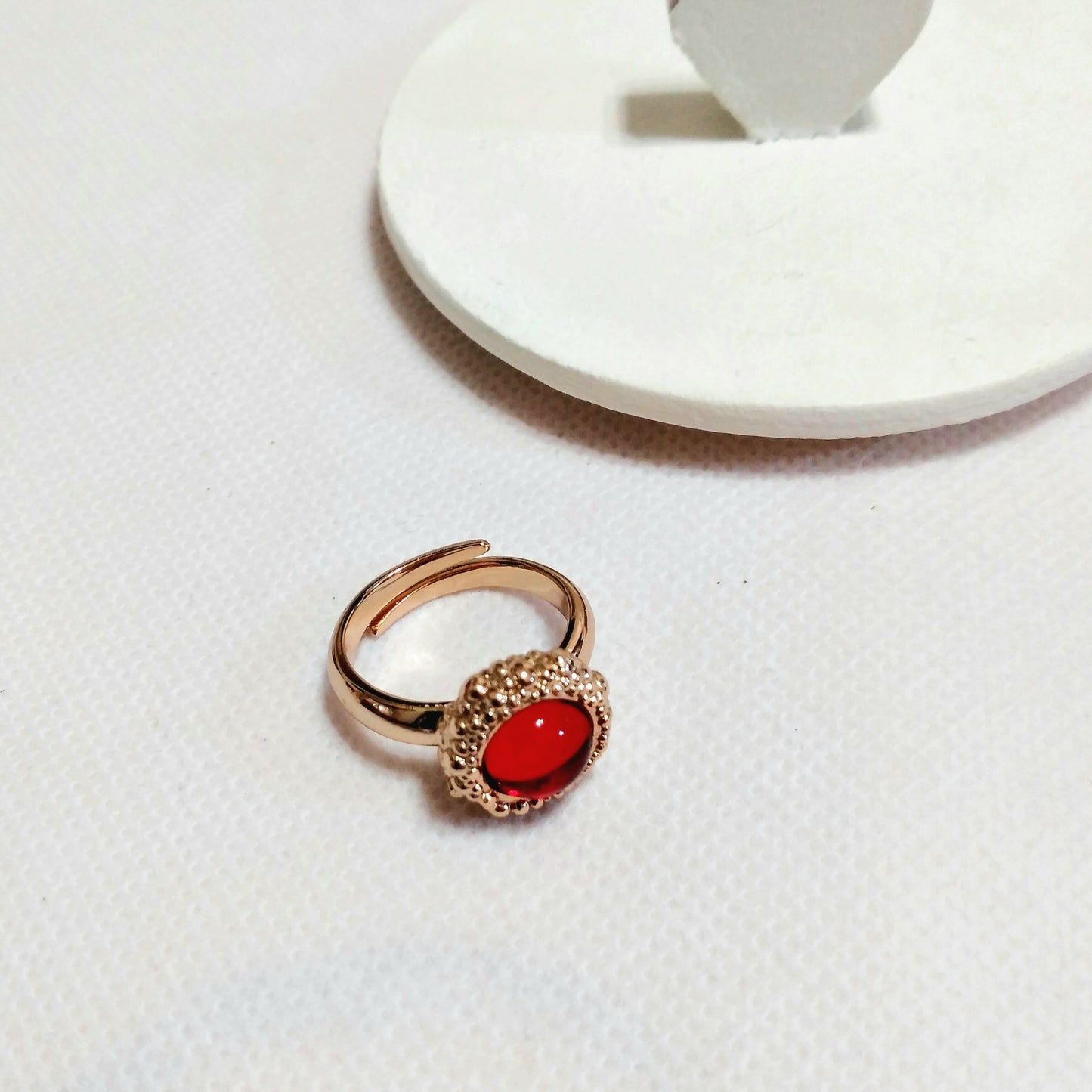 Σετ Κολιέ & Δαχτυλίδι Ροζ/Χρυσό με Κόκκινη Πέτρα